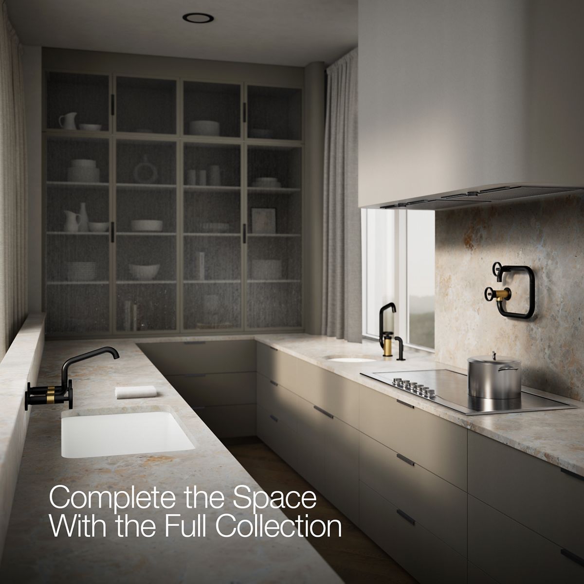 KOHLER Billet™ Two-hole wall-mount bridge kitchen sink faucet