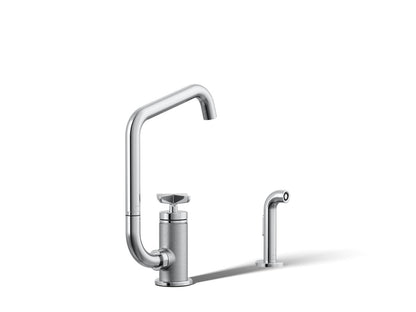 KOHLER Billet™ Single-handle bar sink faucet with two-function extended-reach spout and side sprayer