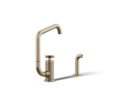 KOHLER Billet™ Single-handle bar sink faucet with two-function extended-reach spout and side sprayer