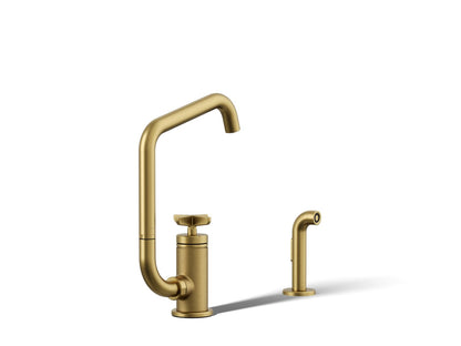 KOHLER Billet™ Single-handle bar sink faucet with two-function extended-reach spout and side sprayer