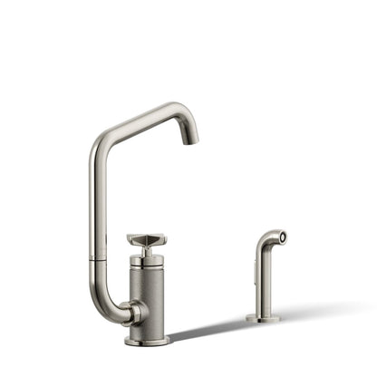 KOHLER Billet™ Single-handle bar sink faucet with two-function extended-reach spout and side sprayer