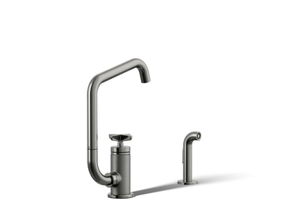 KOHLER Billet™ Single-handle bar sink faucet with two-function extended-reach spout and side sprayer