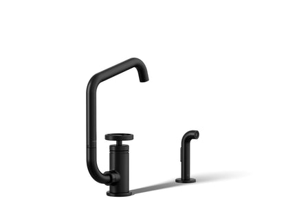 KOHLER Billet™ Single-handle bar sink faucet with two-function extended-reach spout and side sprayer