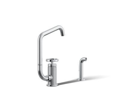 KOHLER Billet™ Single-handle bar sink faucet with two-function extended-reach spout and side sprayer