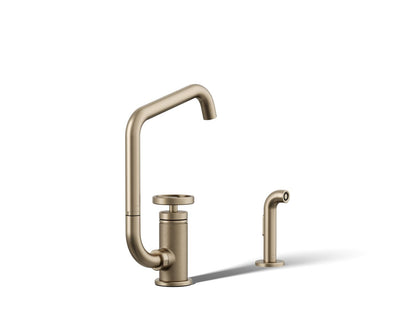 KOHLER Billet™ Single-handle bar sink faucet with two-function extended-reach spout and side sprayer