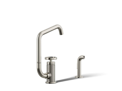 KOHLER Billet™ Single-handle bar sink faucet with two-function extended-reach spout and side sprayer
