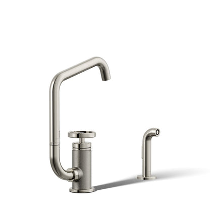 KOHLER Billet™ Single-handle bar sink faucet with two-function extended-reach spout and side sprayer