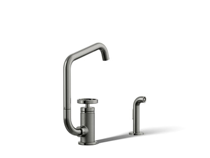 KOHLER Billet™ Single-handle bar sink faucet with two-function extended-reach spout and side sprayer