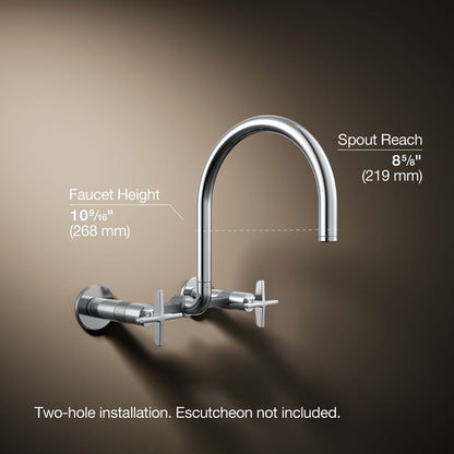 KOHLER Billet™ Two-hole wall-mount bridge kitchen sink faucet
