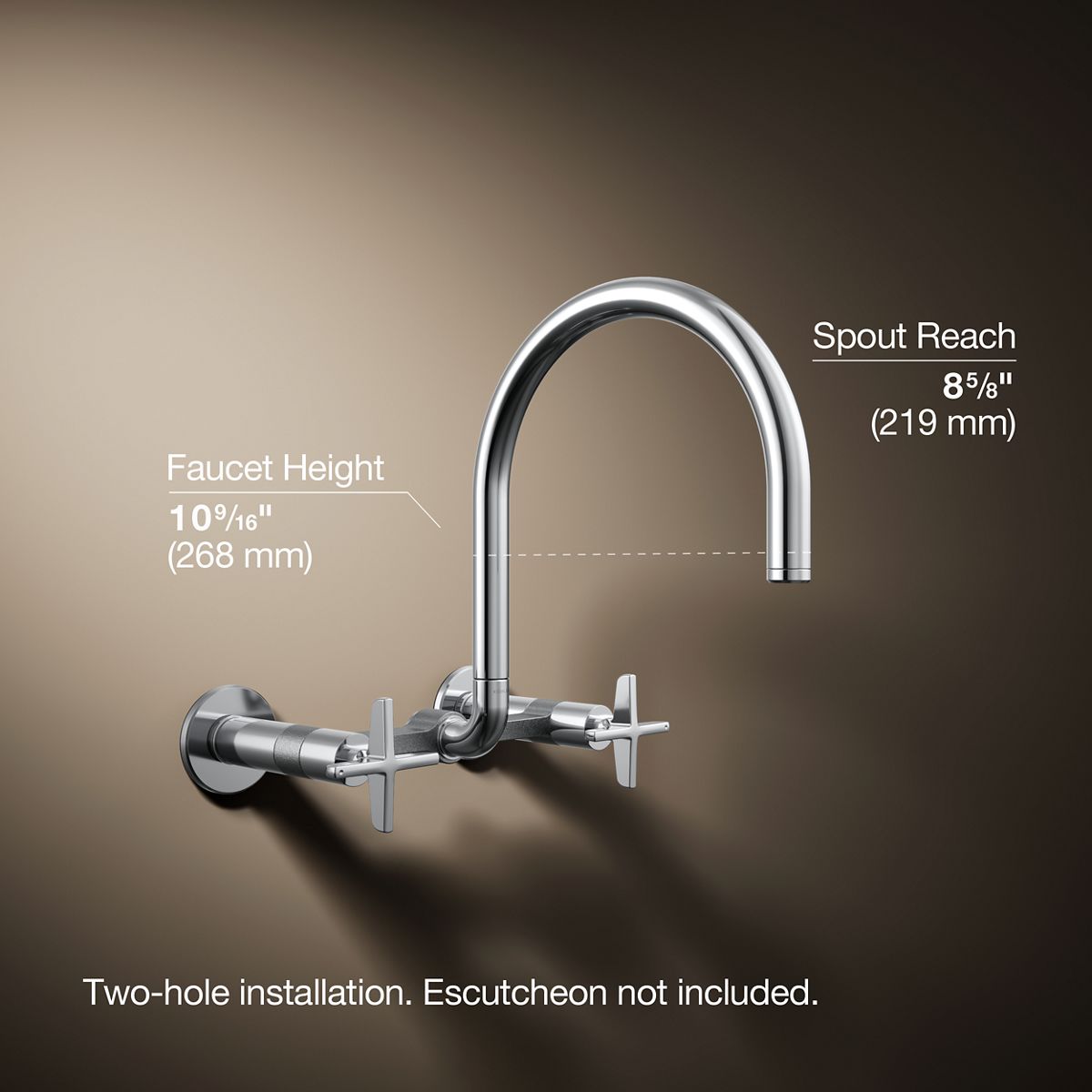 KOHLER Billet™ Two-hole wall-mount bridge kitchen sink faucet