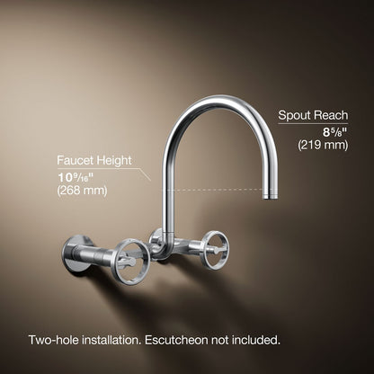 KOHLER Billet™ Two-hole wall-mount bridge kitchen sink faucet