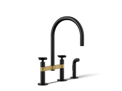 KOHLER Billet™ Two-hole bridge kitchen sink faucet with side sprayer