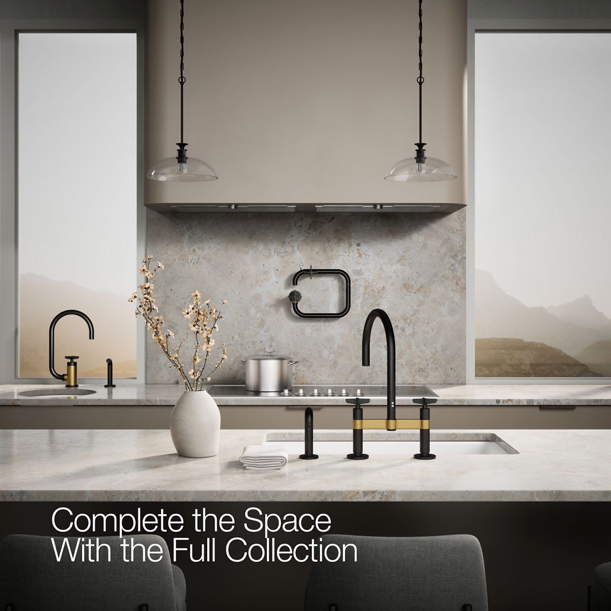 KOHLER Billet™ Two-hole bridge kitchen sink faucet with side sprayer
