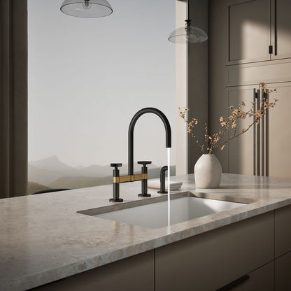 KOHLER Billet™ Two-hole bridge kitchen sink faucet with side sprayer