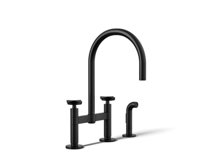 KOHLER Billet™ Two-hole bridge kitchen sink faucet with side sprayer