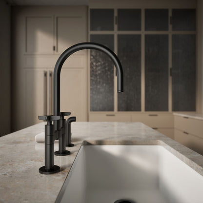 KOHLER Billet™ Two-hole bridge kitchen sink faucet with side sprayer