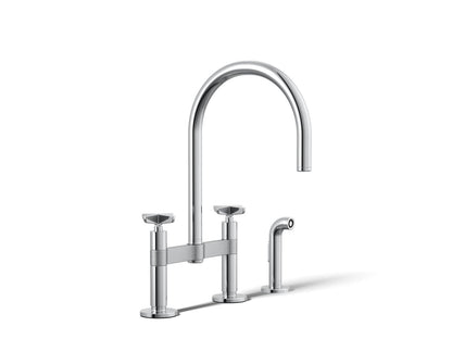 KOHLER Billet™ Two-hole bridge kitchen sink faucet with side sprayer