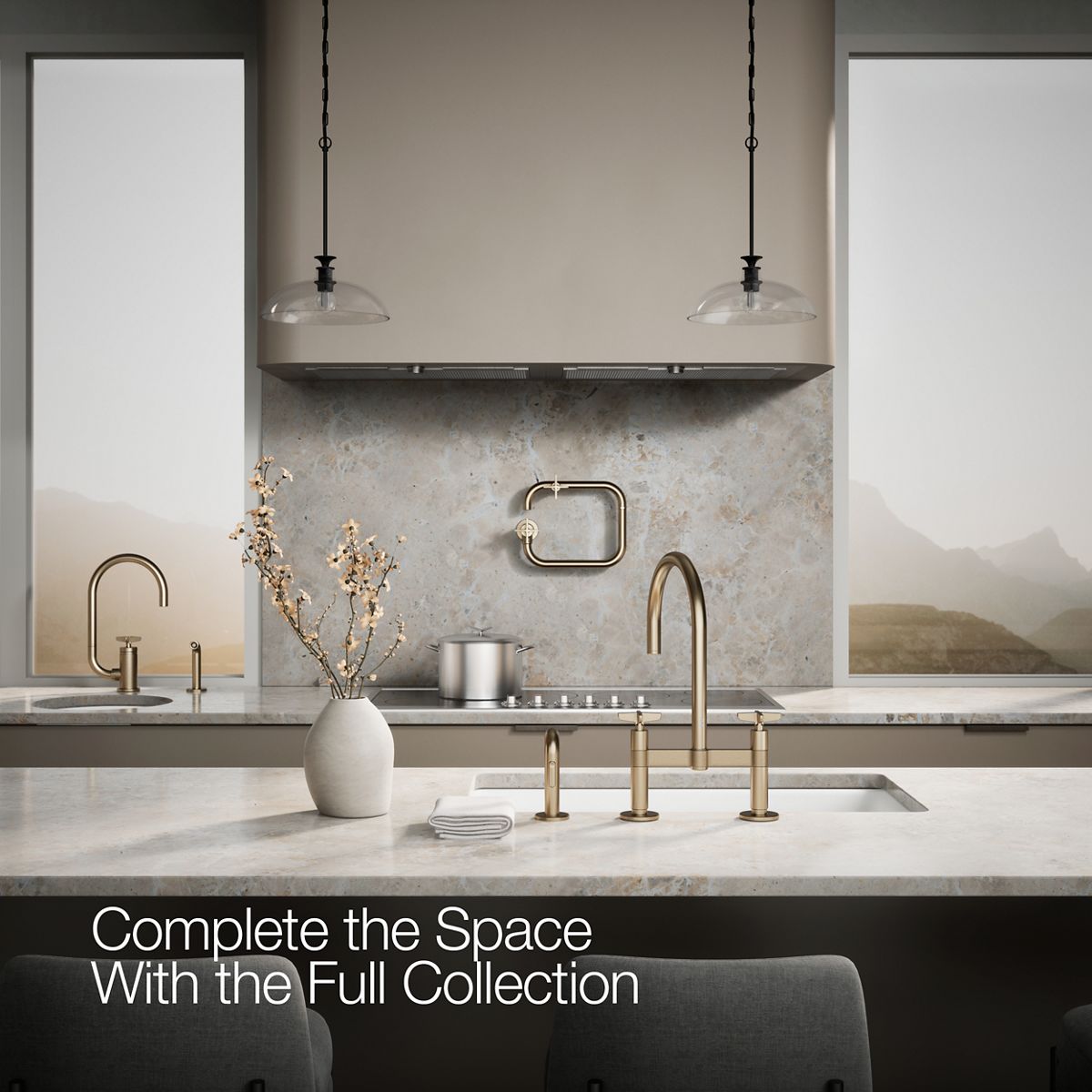 KOHLER Billet™ Two-hole bridge kitchen sink faucet with side sprayer