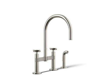 KOHLER Billet™ Two-hole bridge kitchen sink faucet with side sprayer