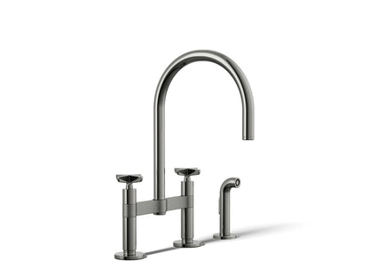 KOHLER Billet™ Two-hole bridge kitchen sink faucet with side sprayer