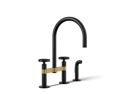 KOHLER Billet™ Two-hole bridge kitchen sink faucet with side sprayer