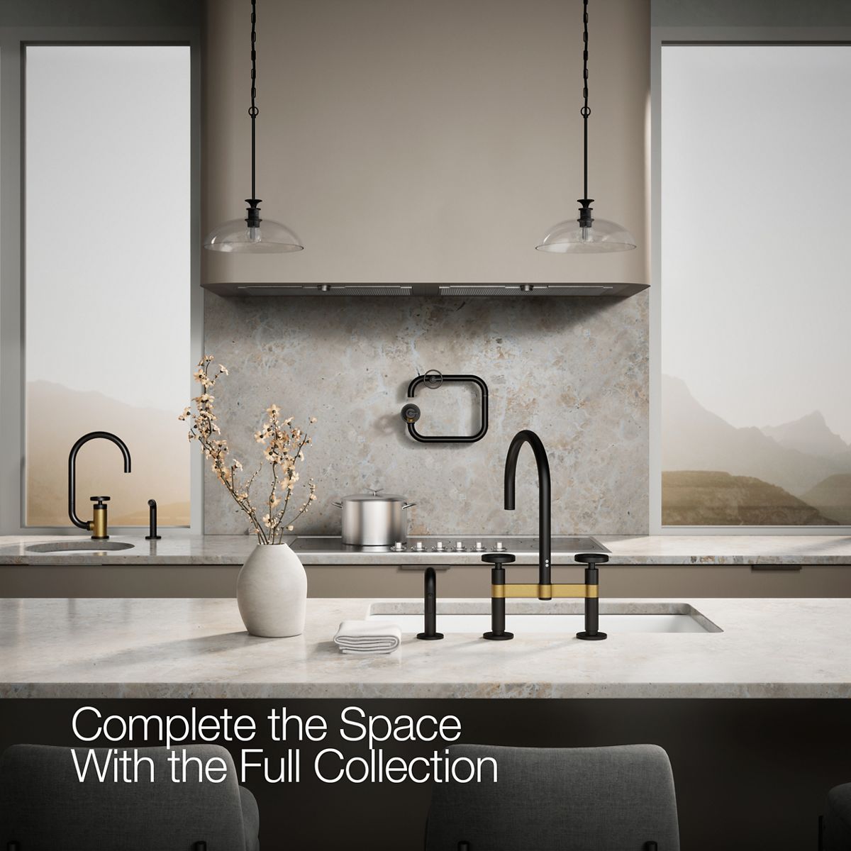 KOHLER Billet™ Two-hole bridge kitchen sink faucet with side sprayer
