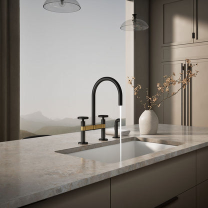 KOHLER Billet™ Two-hole bridge kitchen sink faucet with side sprayer
