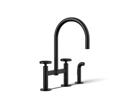 KOHLER Billet™ Two-hole bridge kitchen sink faucet with side sprayer