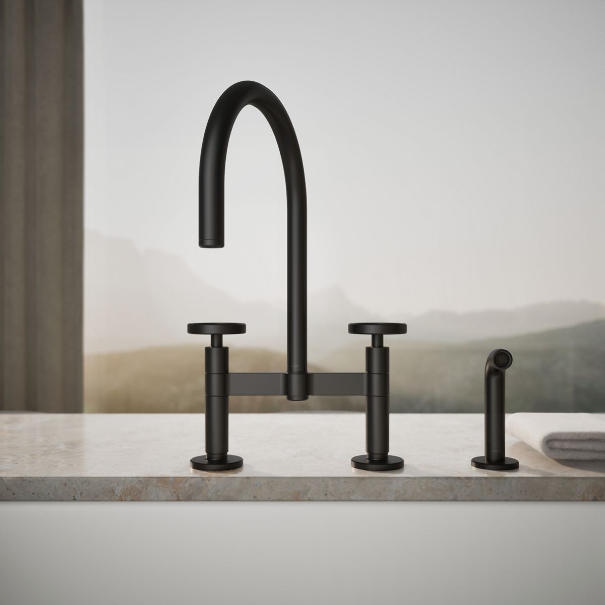 KOHLER Billet™ Two-hole bridge kitchen sink faucet with side sprayer
