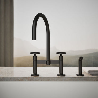 KOHLER Billet™ Two-hole bridge kitchen sink faucet with side sprayer