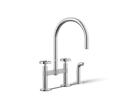 KOHLER Billet™ Two-hole bridge kitchen sink faucet with side sprayer