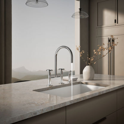 KOHLER Billet™ Two-hole bridge kitchen sink faucet with side sprayer