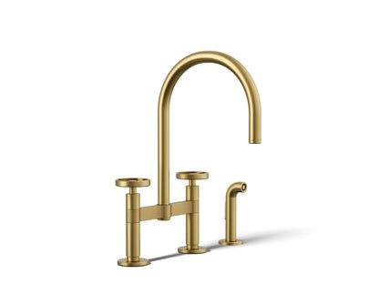 KOHLER Billet™ Two-hole bridge kitchen sink faucet with side sprayer