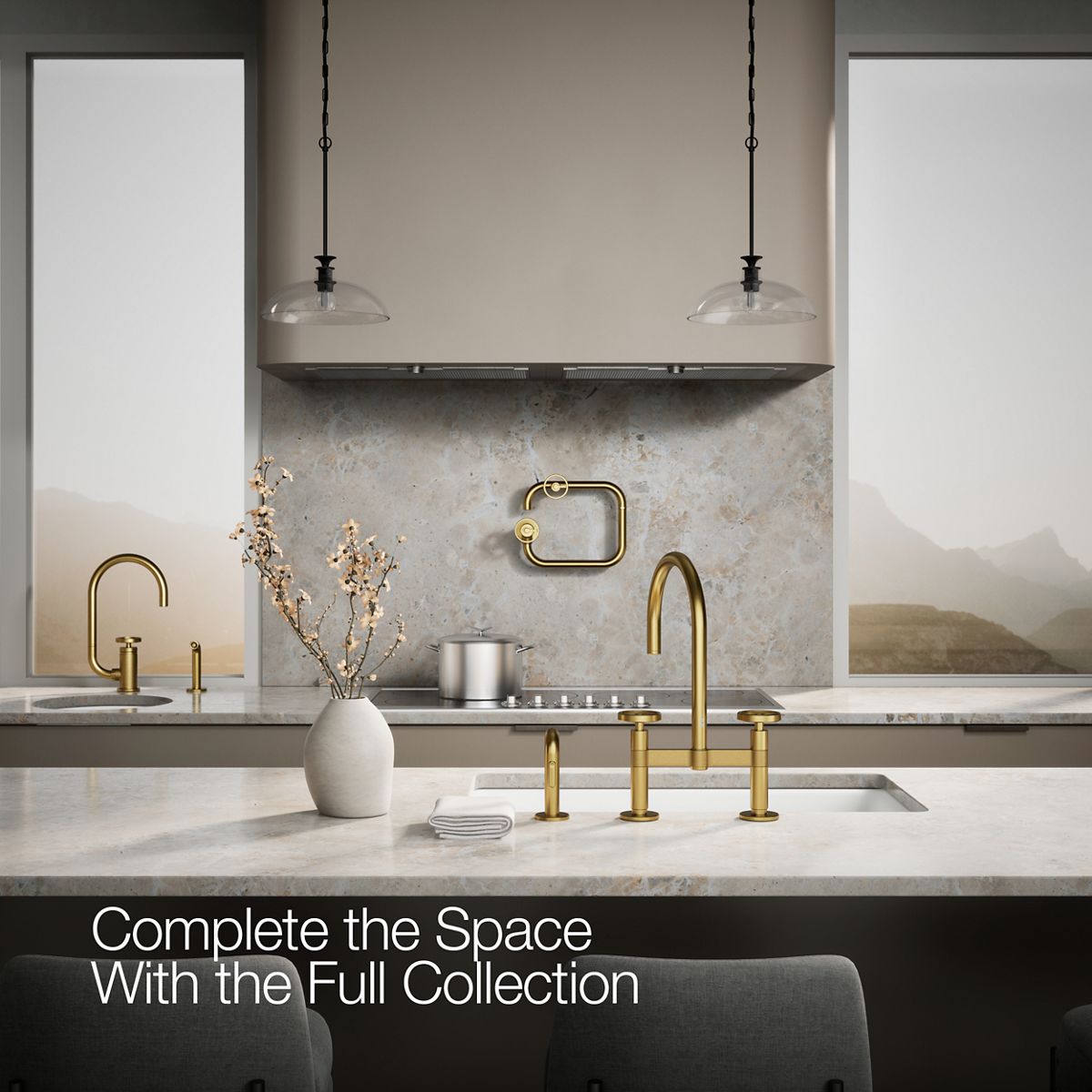 KOHLER Billet™ Two-hole bridge kitchen sink faucet with side sprayer