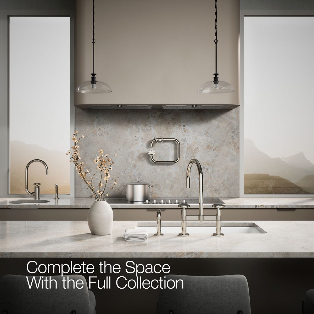 KOHLER Billet™ Two-hole bridge kitchen sink faucet with side sprayer