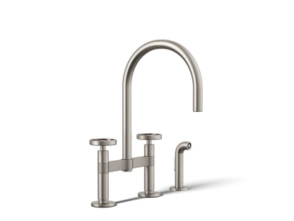 KOHLER Billet™ Two-hole bridge kitchen sink faucet with side sprayer