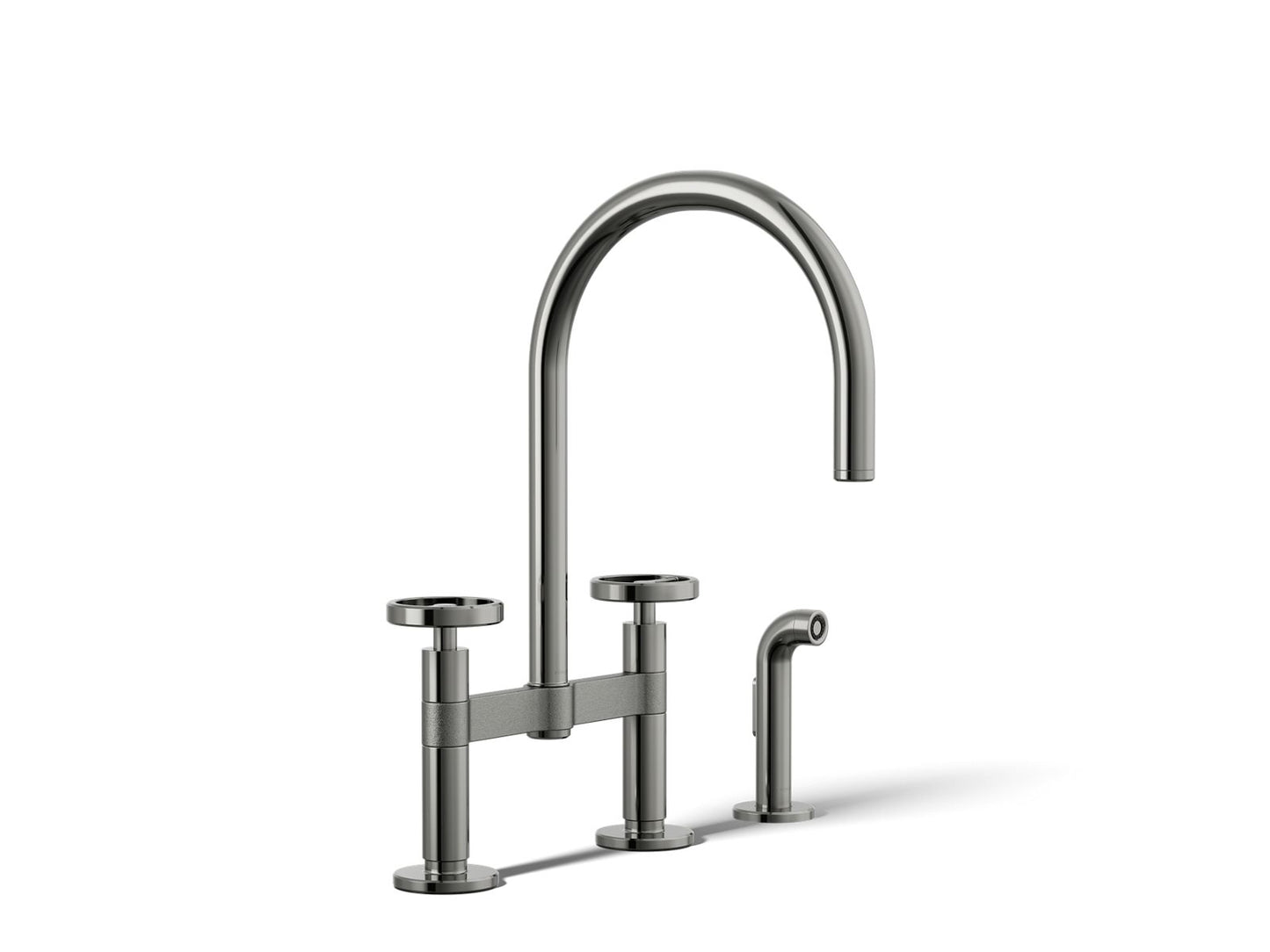 KOHLER Billet™ Two-hole bridge kitchen sink faucet with side sprayer