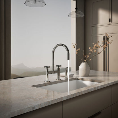 KOHLER Billet™ Two-hole bridge kitchen sink faucet with side sprayer