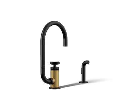 KOHLER Billet™ Single-handle bar sink faucet with two-function extended-reach spout and side sprayer