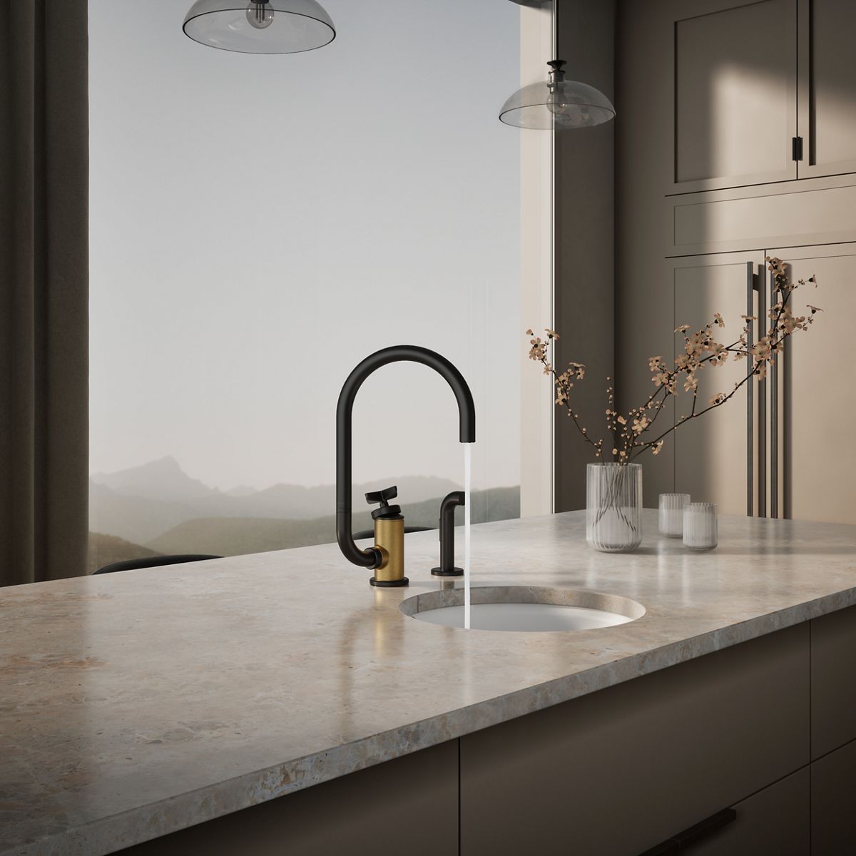 KOHLER Billet™ Single-handle bar sink faucet with two-function extended-reach spout and side sprayer