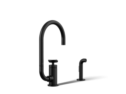 KOHLER Billet™ Single-handle bar sink faucet with two-function extended-reach spout and side sprayer