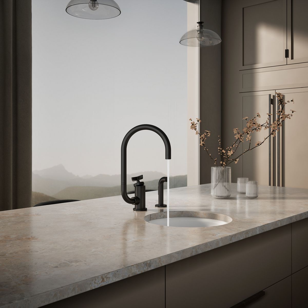 KOHLER Billet™ Single-handle bar sink faucet with two-function extended-reach spout and side sprayer
