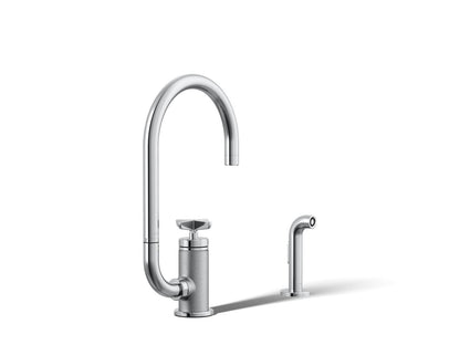 KOHLER Billet™ Single-handle bar sink faucet with two-function extended-reach spout and side sprayer