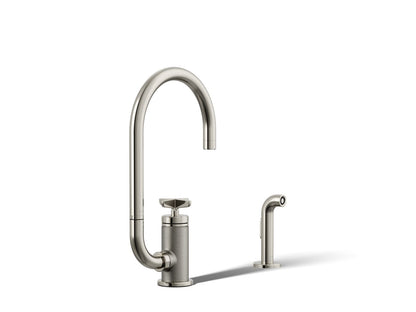 KOHLER Billet™ Single-handle bar sink faucet with two-function extended-reach spout and side sprayer