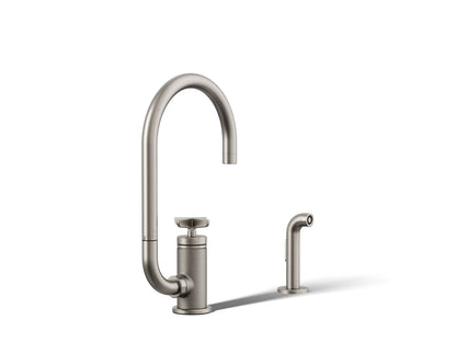 KOHLER Billet™ Single-handle bar sink faucet with two-function extended-reach spout and side sprayer