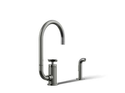 KOHLER Billet™ Single-handle bar sink faucet with two-function extended-reach spout and side sprayer