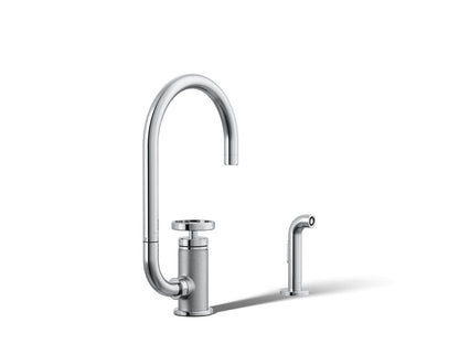 KOHLER Billet™ Single-handle bar sink faucet with two-function extended-reach spout and side sprayer