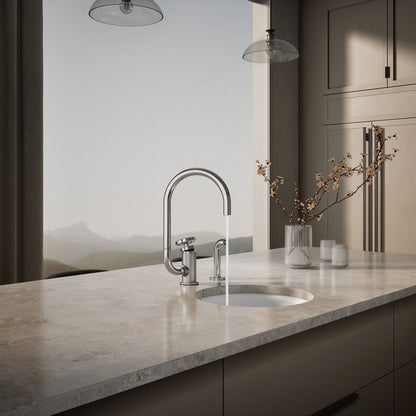 KOHLER Billet™ Single-handle bar sink faucet with two-function extended-reach spout and side sprayer