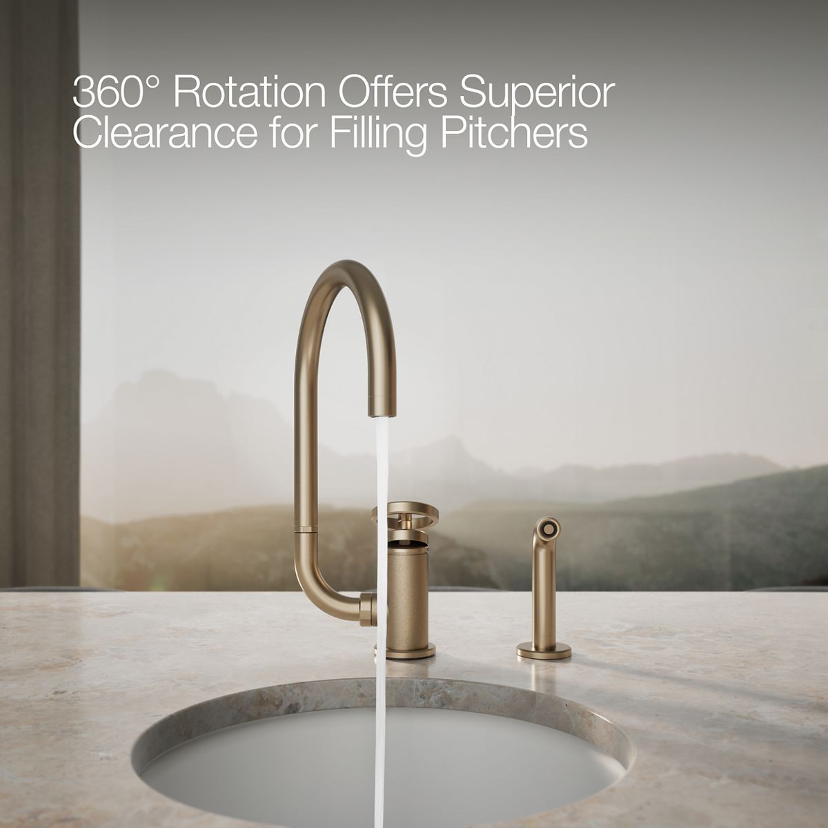 KOHLER Billet™ Single-handle bar sink faucet with two-function extended-reach spout and side sprayer