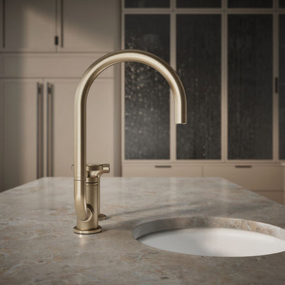 KOHLER Billet™ Single-handle bar sink faucet with two-function extended-reach spout and side sprayer